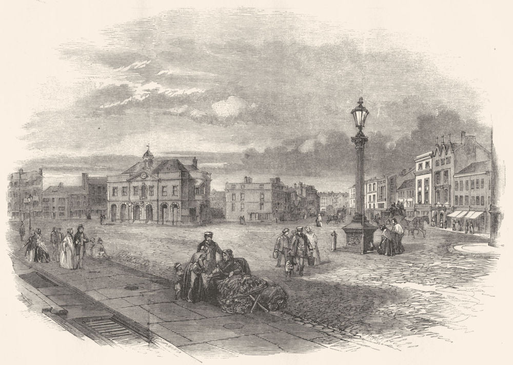 LEICESTERSHIRE. Market-Place and Exchange, Leicester 1850 old antique print